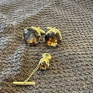 Gold color and Brown Cufflinks Set